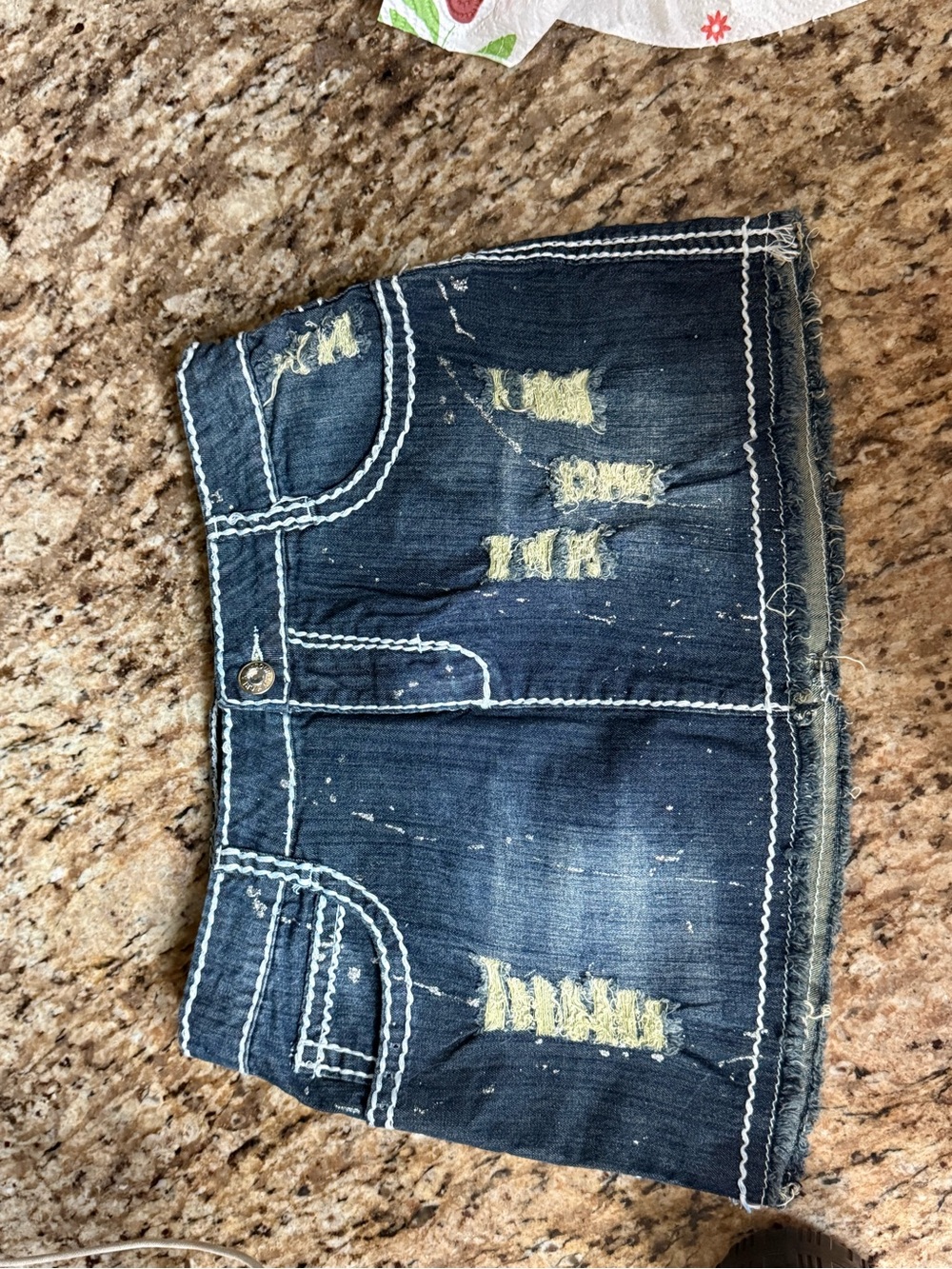 Dark Blue Distressed Denim Mini Skirt